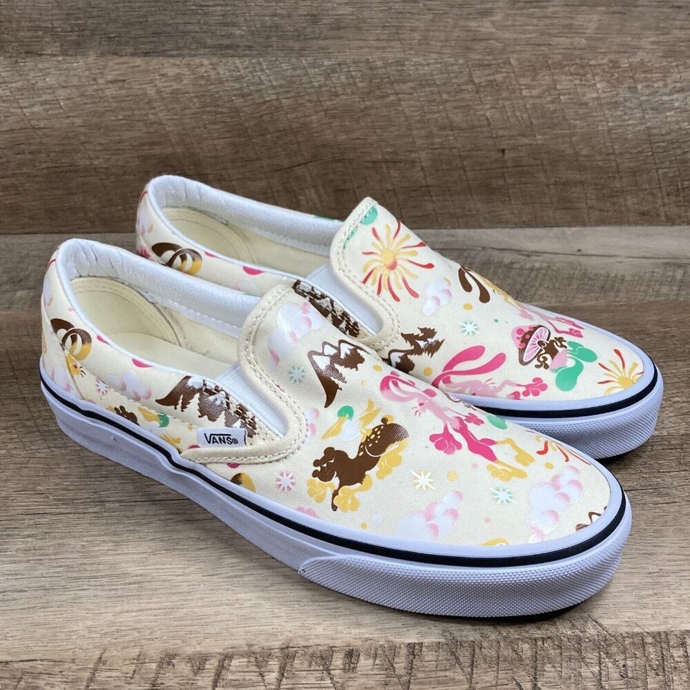 VANS Classic Slip On Get Outdoors Classic White Canvas Shoes Womens 9.5 NEW - Picture 2 of 10